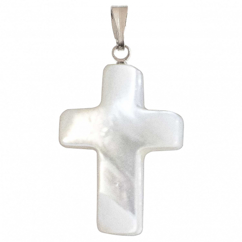 Pendentif croix crucifix en nacre de trocha