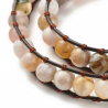 Bracelet wrap 2 tours avec perles d'agate bambou sur cordon cuir arbre de vie 