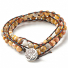 Bracelet wrap 2 tours avec perles d'agate crazy lace sur cordon cuir arbre de vie 