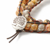 Bracelet wrap 2 tours avec perles d'agate crazy lace sur cordon cuir arbre de vie 