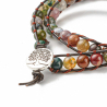 Bracelet wrap 2 tours avec perles de cornaline sur cordon cuir arbre de vie 