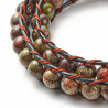 Bracelet wrap 2 tours avec perles d'agate tropicale sur cordon cuir arbre de vie 