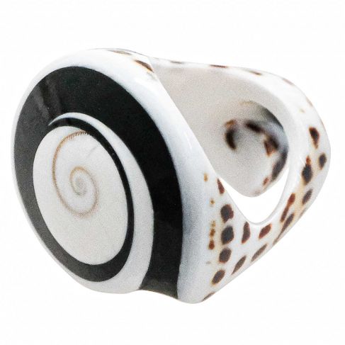 Bague coquillage noir et blanc oeil de shiva