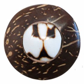 Bague ronde en bois de coco et coquillage incrusté - Modèle 1