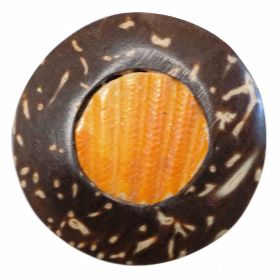 Bague ronde en bois de coco et coquillage pecten orange incrusté