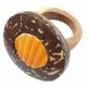 Bague ronde en bois de coco et coquillage pecten orange incrusté
