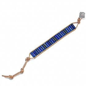 Bracelet colonnes en lapis-lazuli et cuir