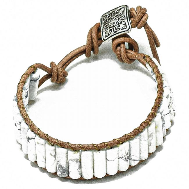 Bracelet wrap colonnes en howlite et cuir