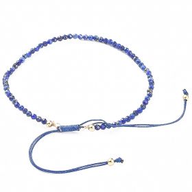 Bracelet fin ajustable avec petites perles facettées en lapis lazuli
