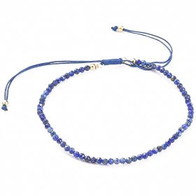 Bracelet fin ajustable avec petites perles facettées en lapis lazuli