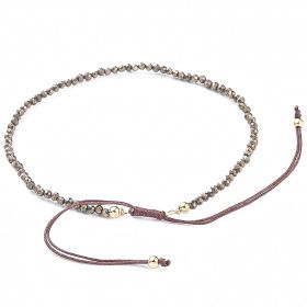 Bracelet fin ajustable avec petites perles facettées en pyrite