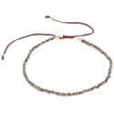 Bracelet fin ajustable avec petites perles facettées en pyrite