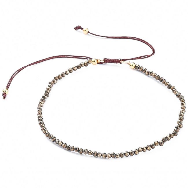 Bracelet fin ajustable avec petites perles facettées en pyrite