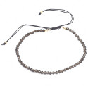 Bracelet fin ajustable avec petites perles facettées en obsidienne larmes d'apache