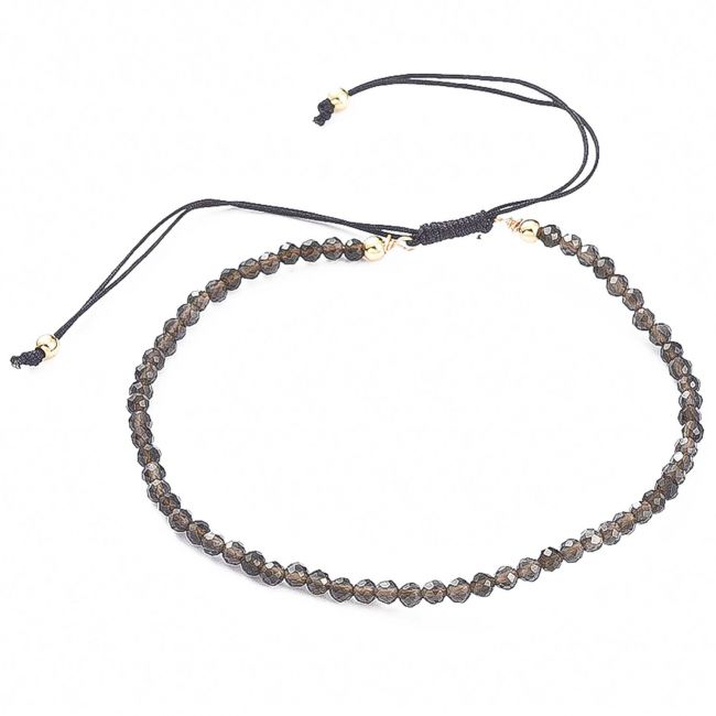 Bracelet fin ajustable avec petites perles facettées en obsidienne larmes d'apache