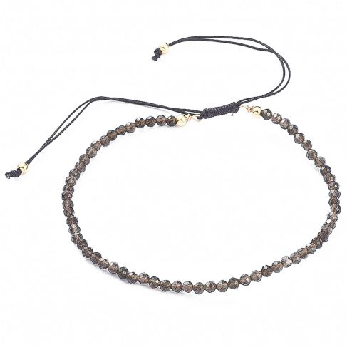 Bracelet fin ajustable avec petites perles facettées en obsidienne larmes d'apache