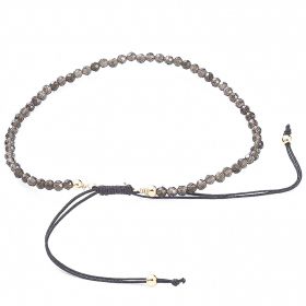Bracelet fin ajustable avec petites perles facettées en obsidienne larmes d'apache
