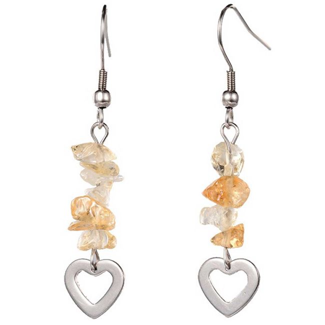 Boucles d'oreilles coeur en métal et citrine
