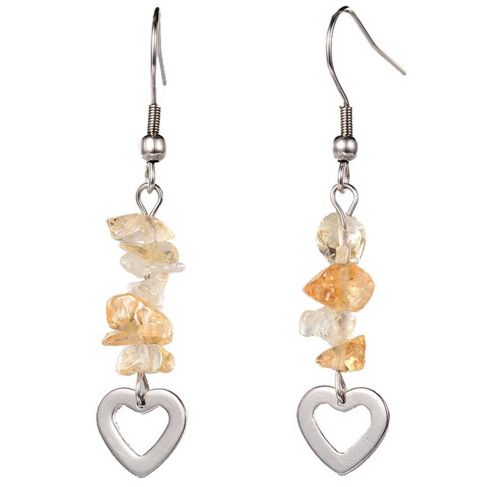 Boucles d'oreilles coeur en métal et citrine