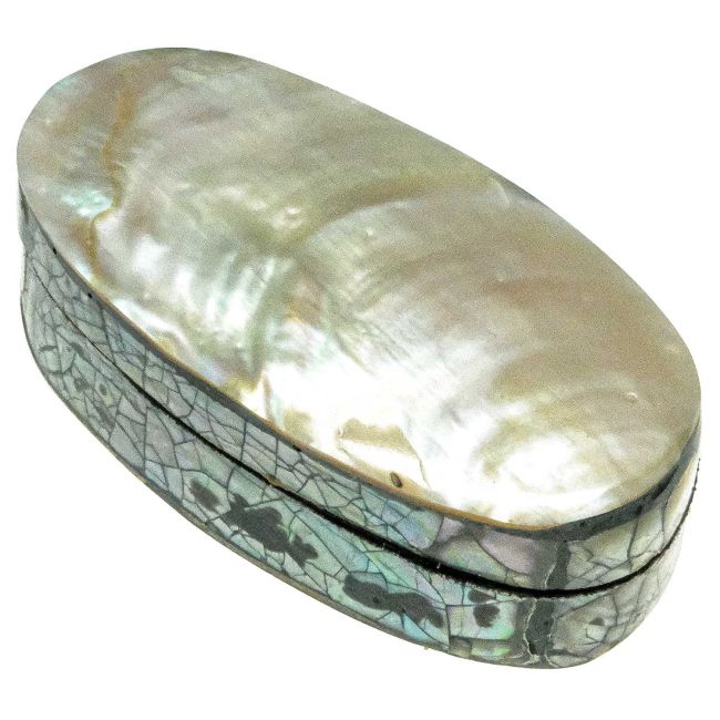 Boite à bijoux plaqué nacre blanche et abalone paua