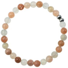 Bracelet en pierre de lune orangée - Perles rondes 6 mm