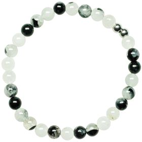 Bracelet en quartz tourmaline - Perles rondes 6 mm