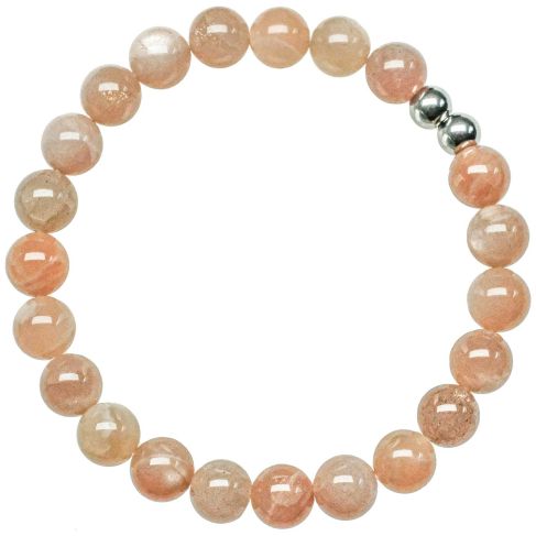 Bracelet en pierre de lune orangée - Perles rondes 8 mm