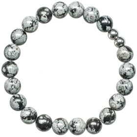 Bracelet en obsidienne neige - Perles rondes 8 mm