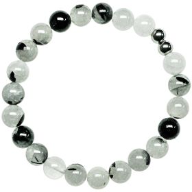 Bracelet en quartz tourmaline - Perles rondes 8 mm