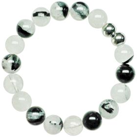 Bracelet en quartz tourmaline - Perles rondes 10 mm