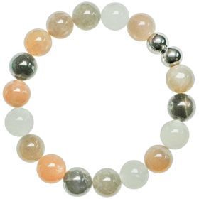 Bracelet en pierre de lune orangée - Perles rondes 10 mm