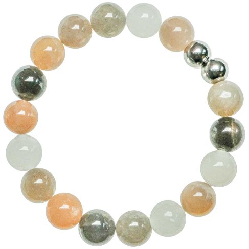 Bracelet en pierre de lune orangée - Perles rondes 10 mm