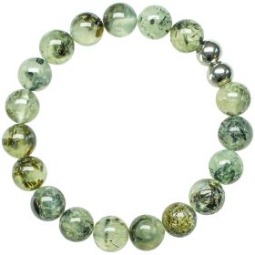 Bracelet en préhnite épidote - Perles rondes 10 mm