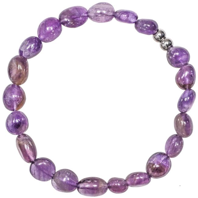 Bracelet en améthyste - Perles pierres roulées 7 à 10 mm