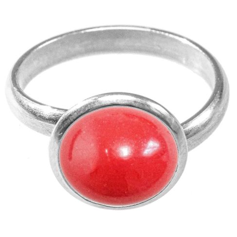 Bague argentée avec cabochon rond en jaspe rouge