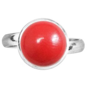 Bague argentée avec cabochon rond en jaspe rouge