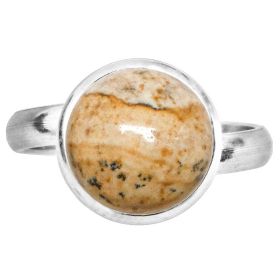 Bague argentée avec cabochon rond en jaspe paysage