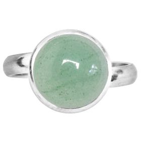 Bague argentée avec cabochon rond en aventurine verte