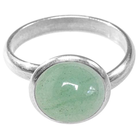 Bague argentée avec cabochon rond en aventurine verte