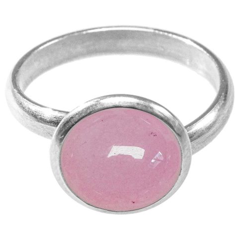 Bague argentée avec cabochon rond en jade teinté rose