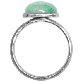 Bague argentée avec cabochon rond en aventurine verte