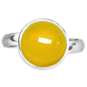 Bague argentée avec cabochon rond en agate jaune