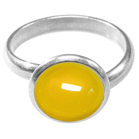 Bague argentée avec cabochon rond en agate jaune