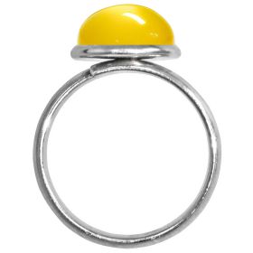 Bague argentée avec cabochon rond en agate jaune