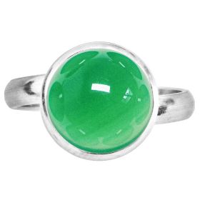 Bague argentée avec cabochon rond en onyx vert