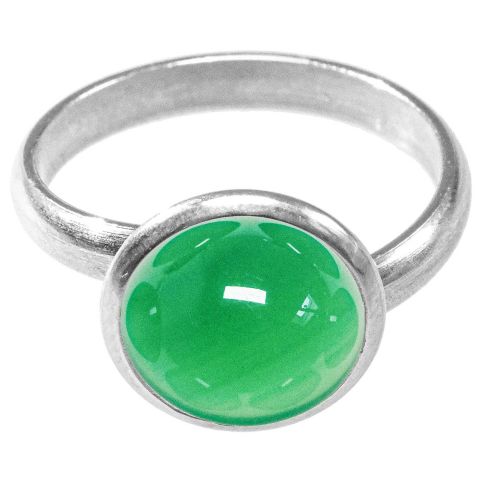 Bague argentée avec cabochon rond en onyx vert