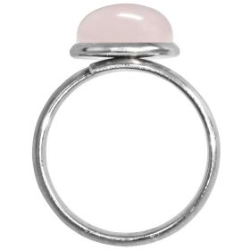 Bague argentée avec cabochon rond en quartz rose