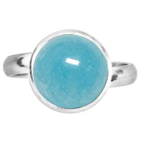 Bague argentée avec cabochon rond en jade teinté bleu