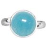 Bague argentée avec cabochon rond en jade teinté bleu