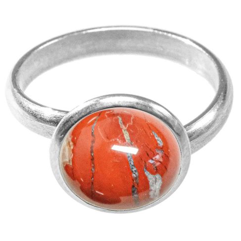 Bague argentée avec cabochon rond en jaspe rouge